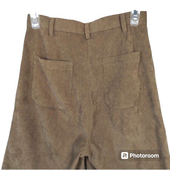 Tan Corduroy Wide Leg High Rise Pants Woman's 4 Zip Tan Gorp Boho Chic Trendy - Picture 3 of 7